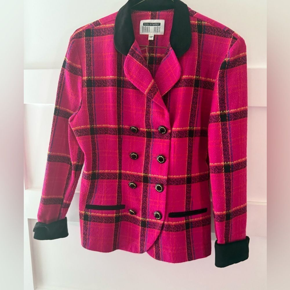 Vintage Lois Snyder Dani Max Pink Plaid Double-Breasted Blazer